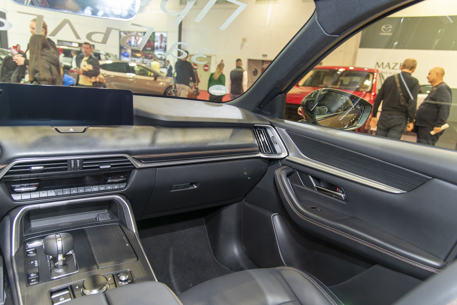 Modern car interior with touchscreen display and premium dashboard design