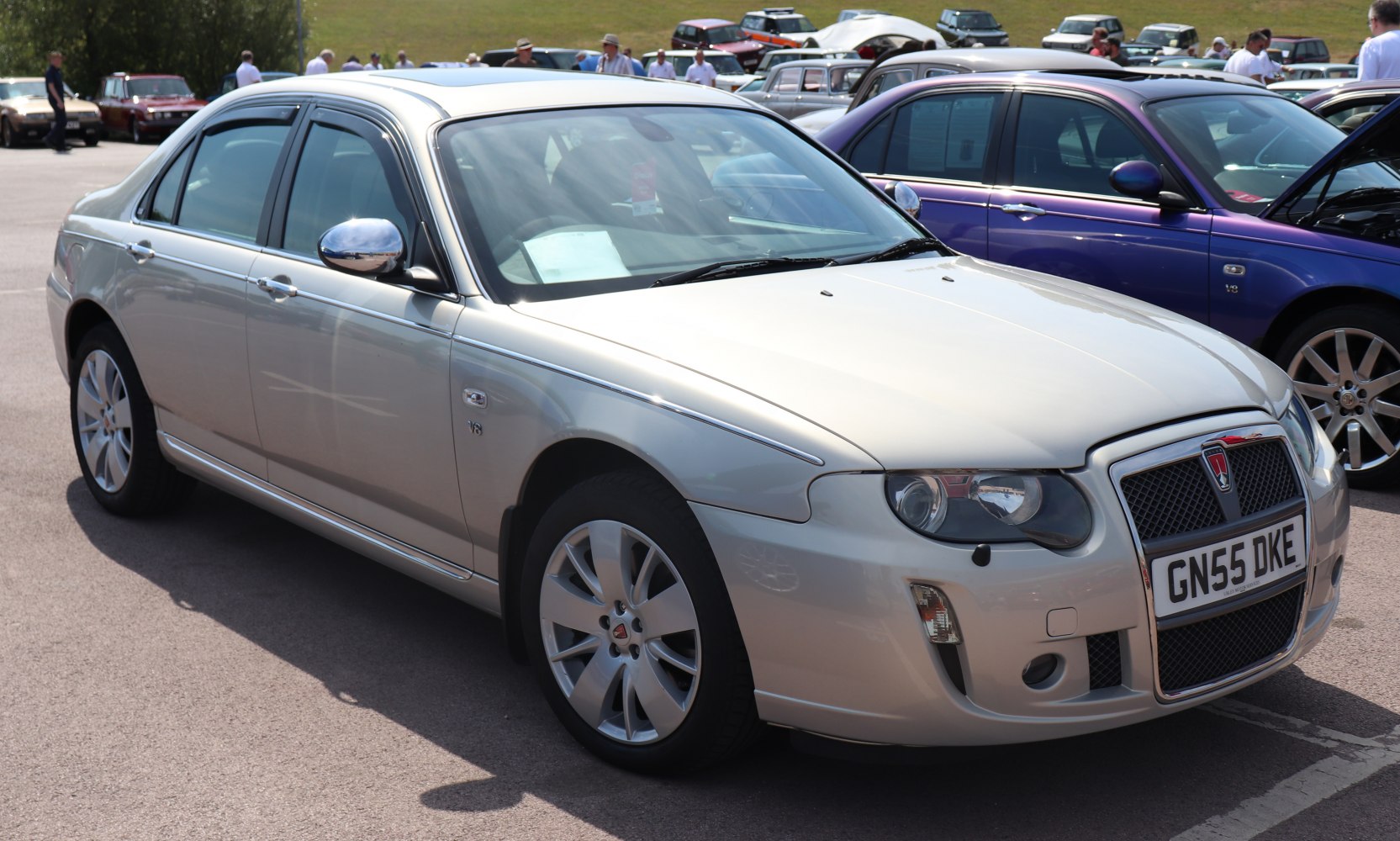 Silver sedan with V8 badge and distinctive front grille