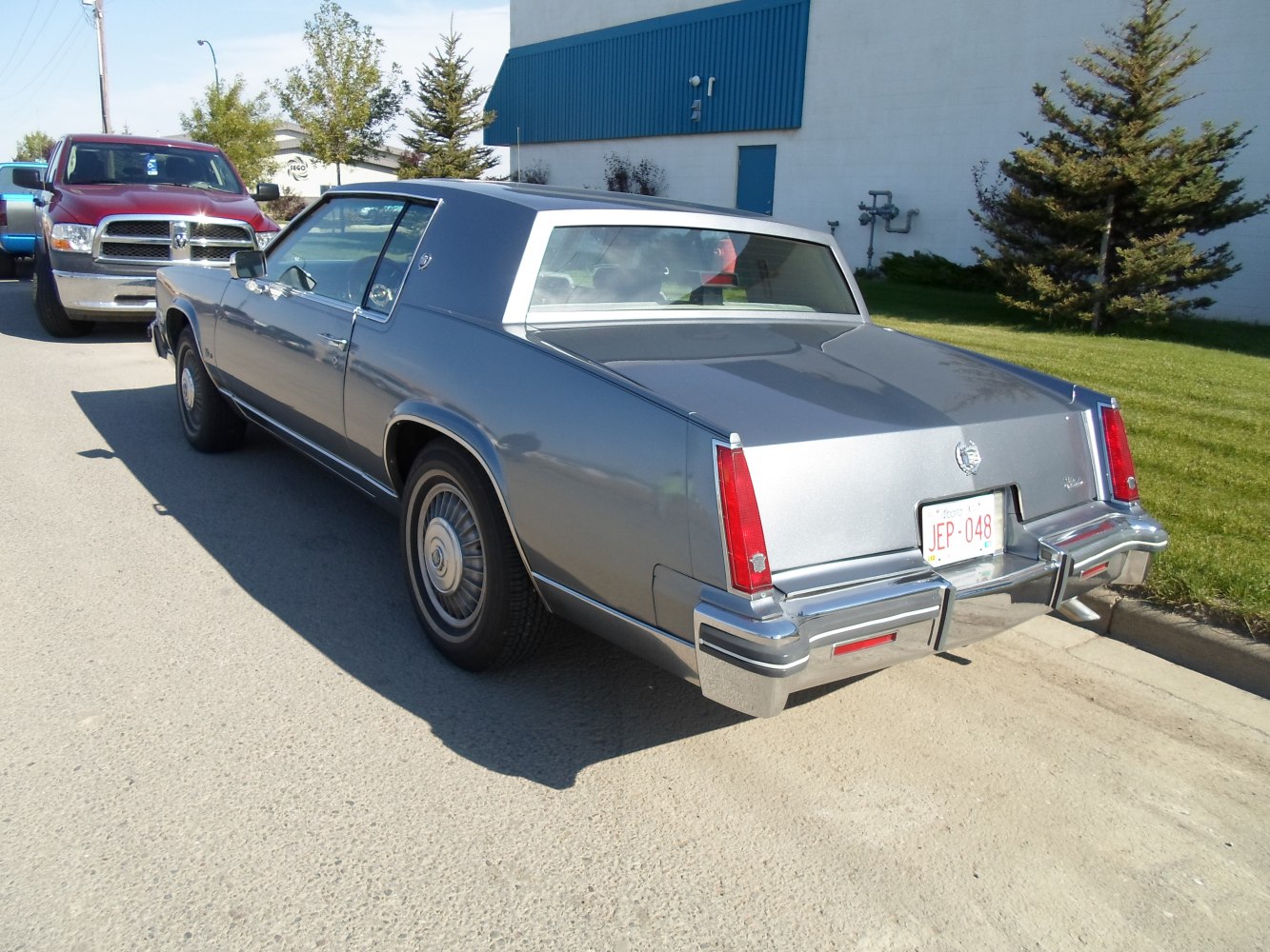 Luxury coupe with sharp angular tail lights and chrome bumper rear view