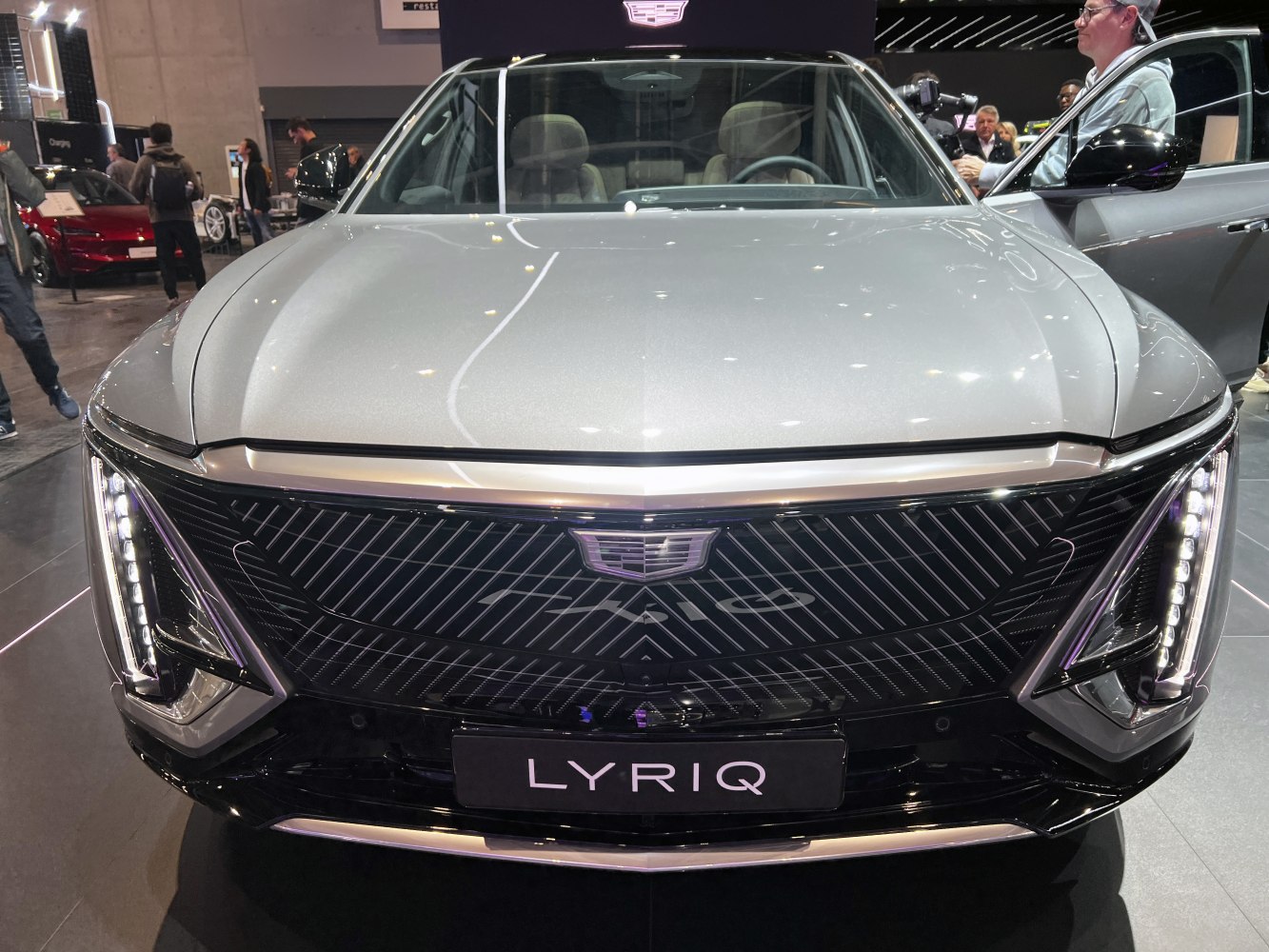 Front grille with vertical LED headlights of modern electric SUV