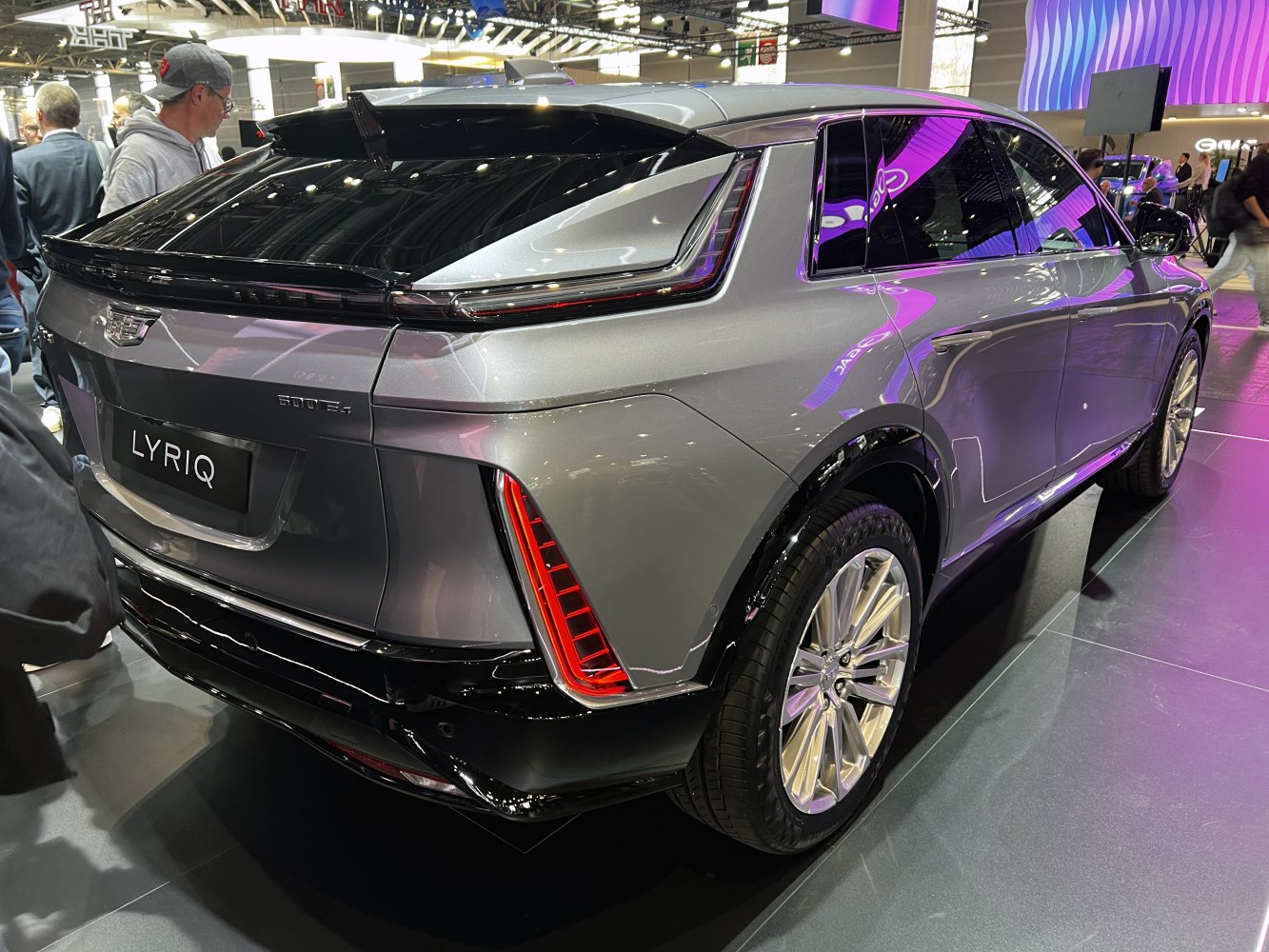 Rear view of an electric SUV with LED taillights and aerodynamic styling