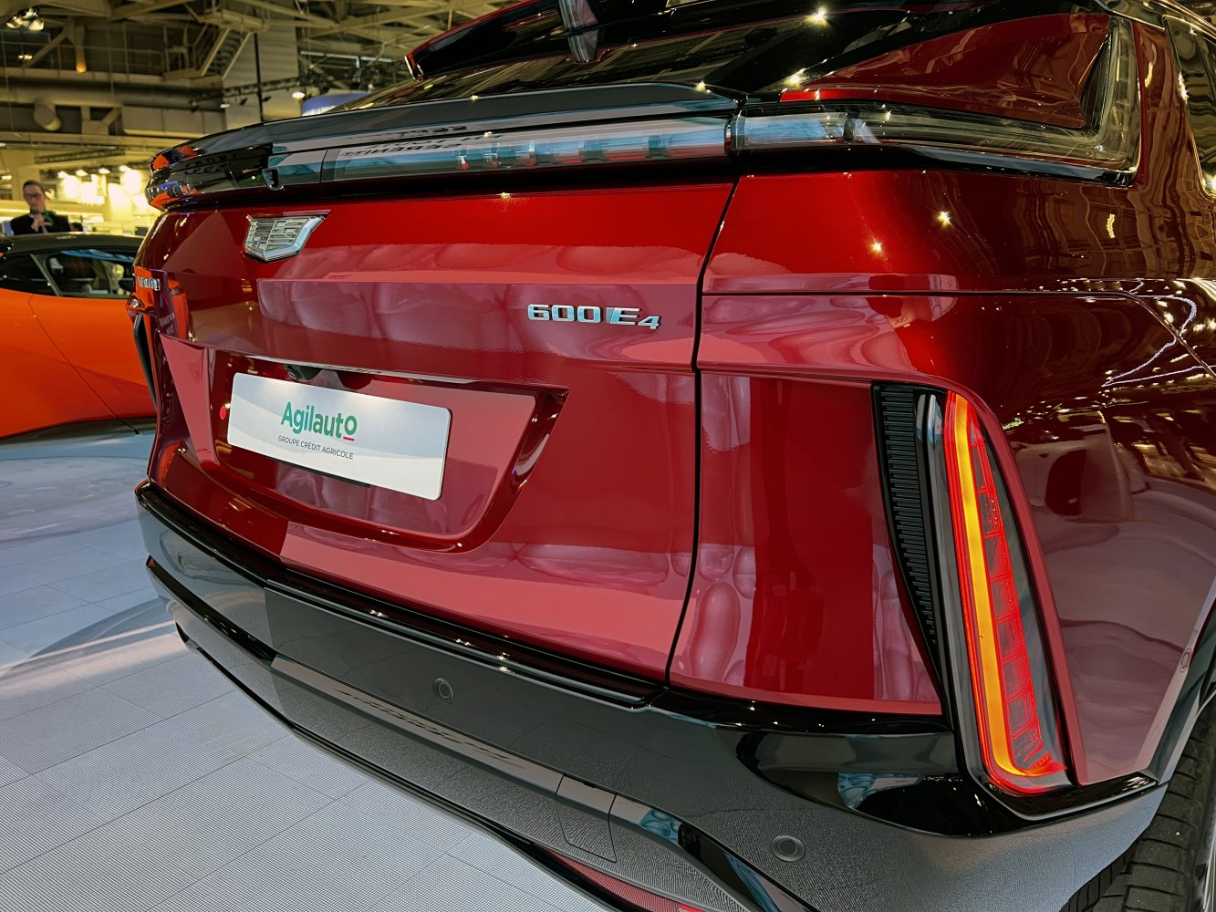 Close-up of rear emblem and vertical taillight