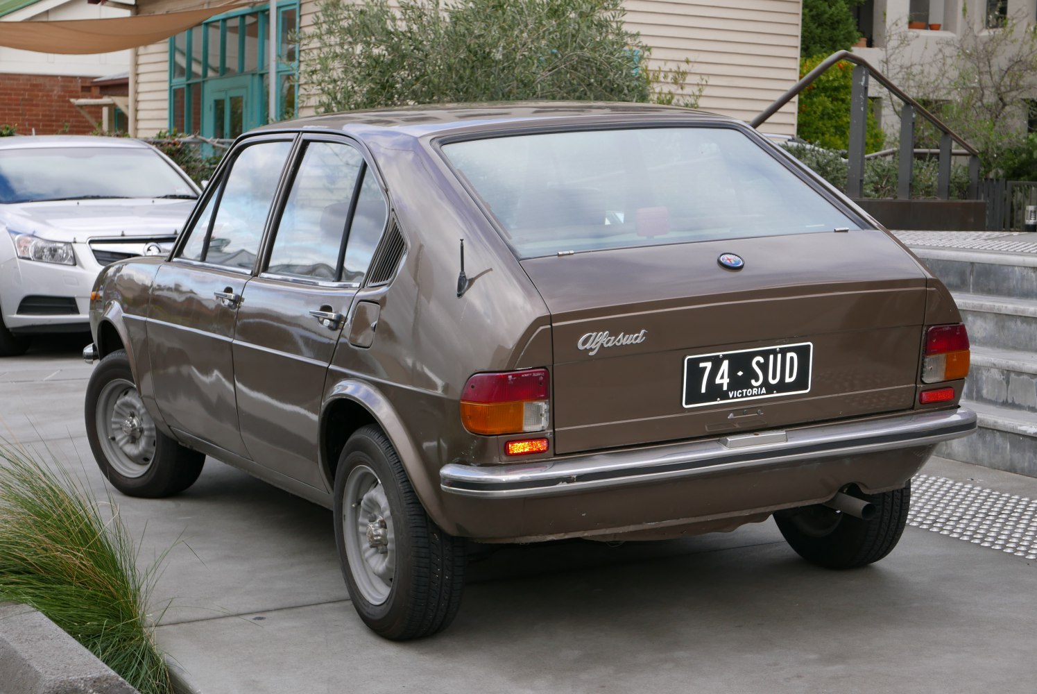 Rear hatchback and taillight design of 1970s vintage sedan