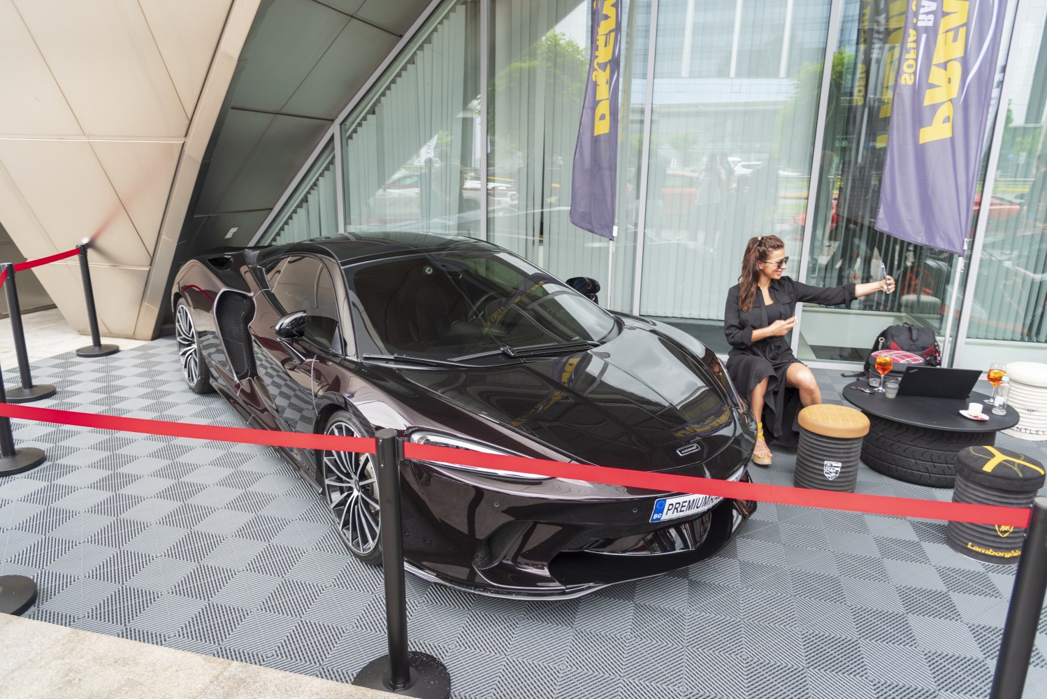 Sleek sports coupe with aerodynamic front and large air intakes