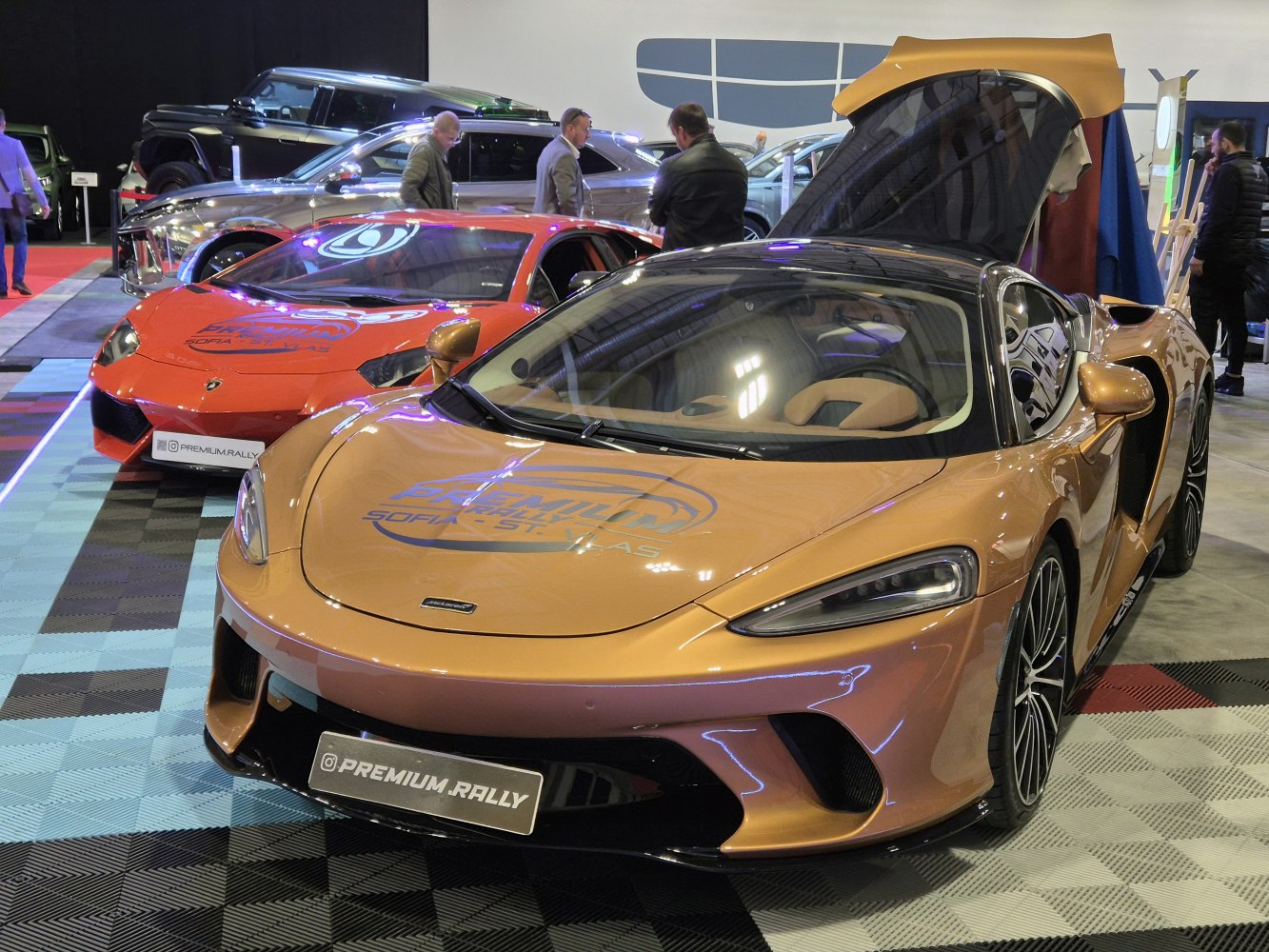 Sporty coupe with open butterfly door and aerodynamic front
