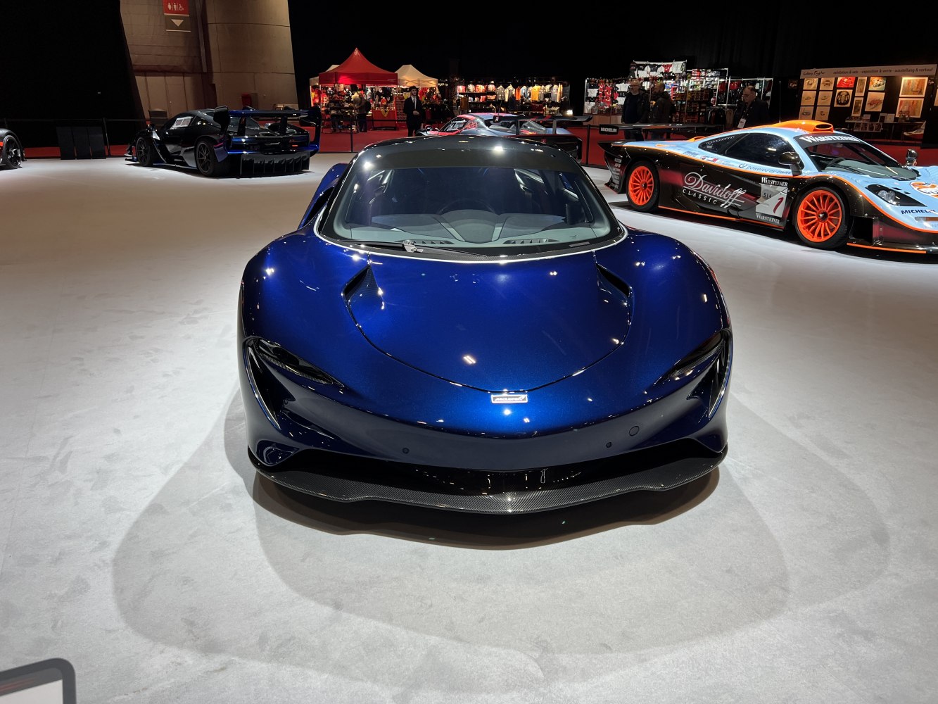 Sleek aerodynamic front design of a luxury high-performance hypercar.