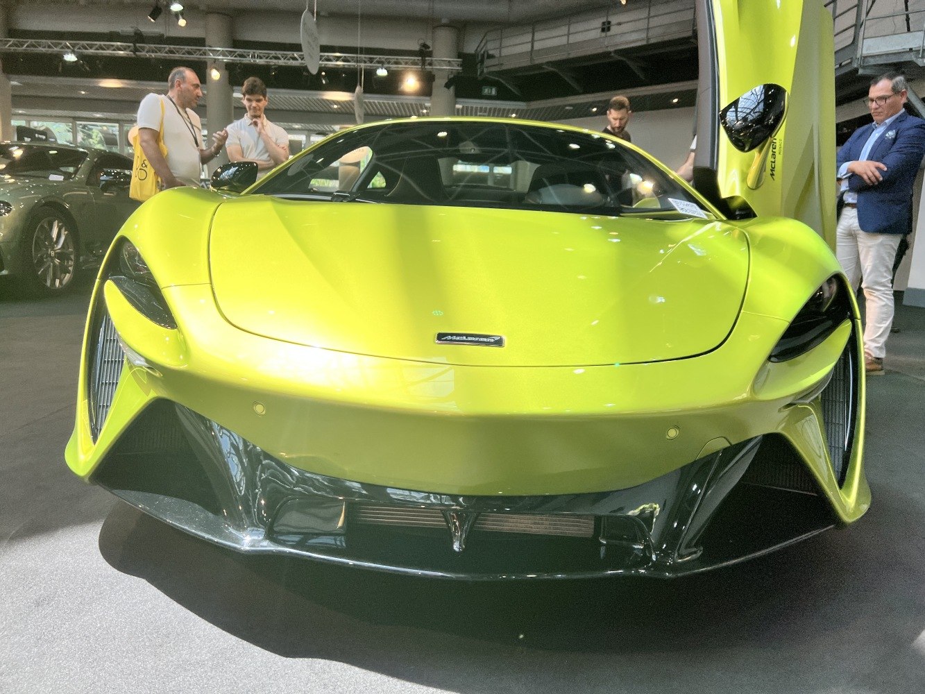Front view with aerodynamic design and unique headlights