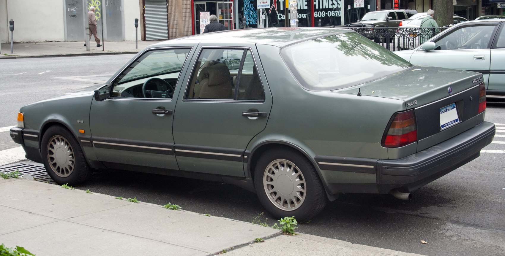Rear and side profile of classic Saab 9000 sedan
