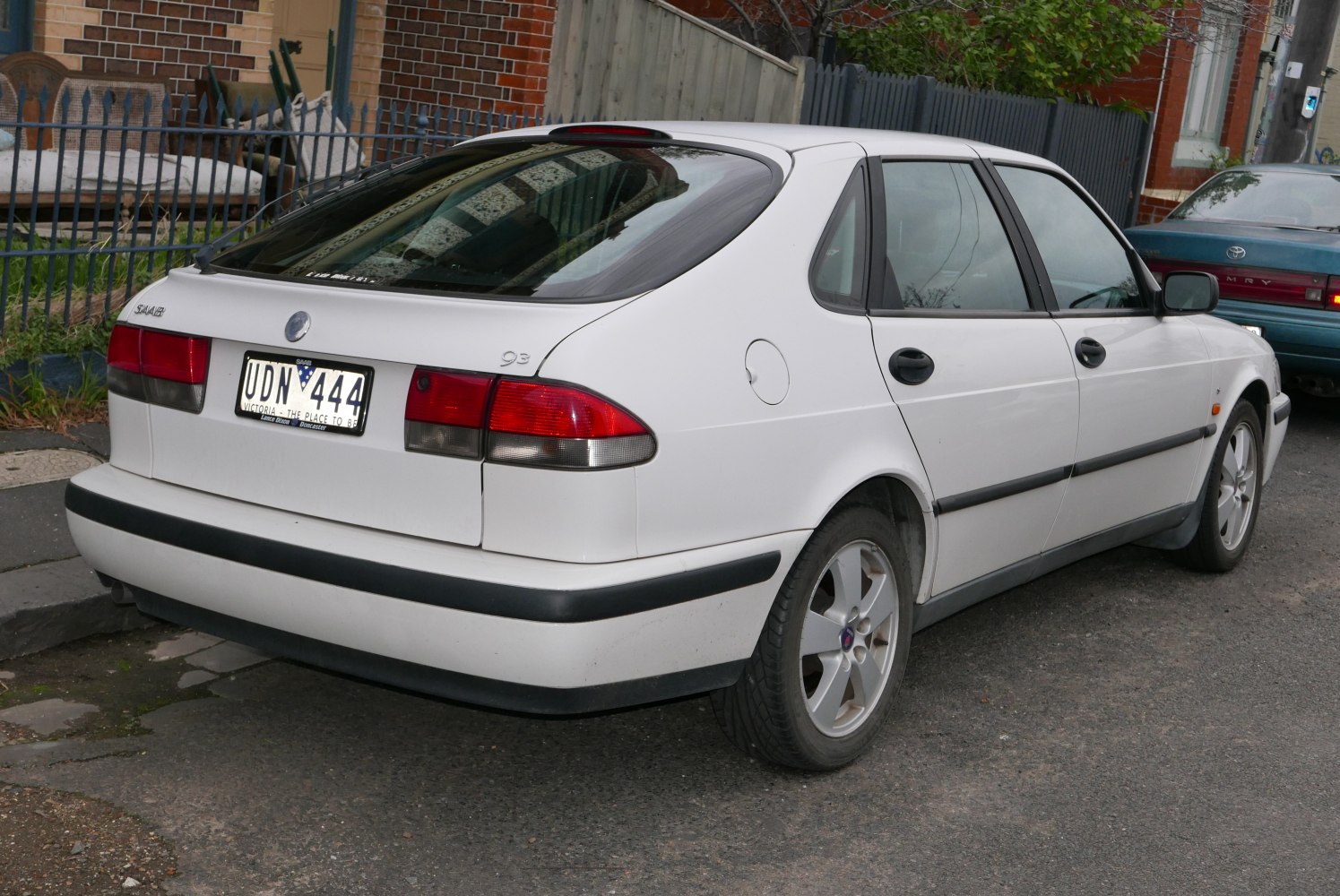 Rear view of 1999 Saab 9-3 hatchback with distinctive tail lights