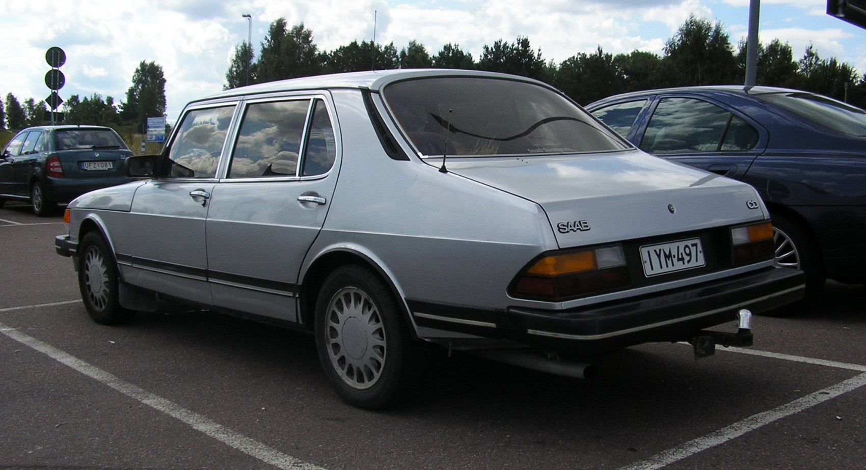 Rear-angle view of a vintage sedan with distinct classic rear styling