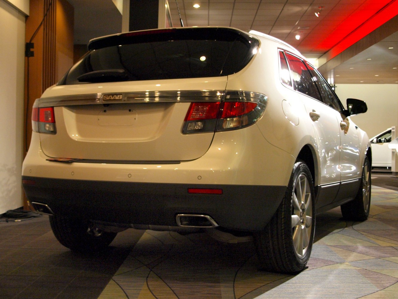 Rear view of SUV with dual exhaust and tinted rear window