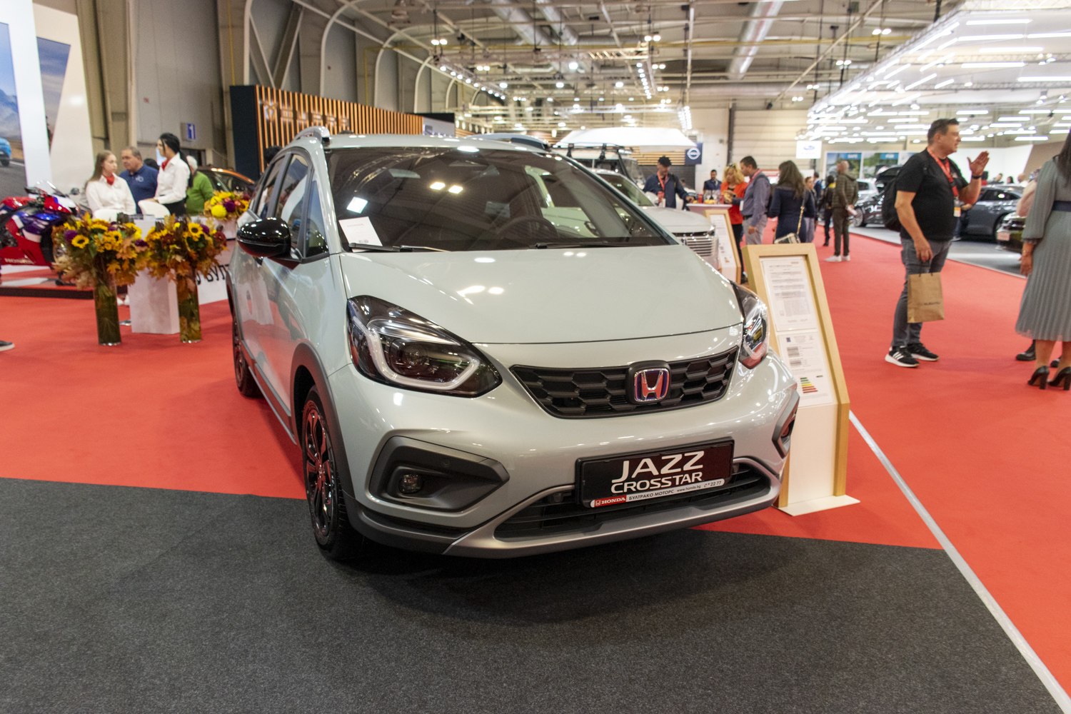 Front view with LED headlights and grille of a compact hatchback