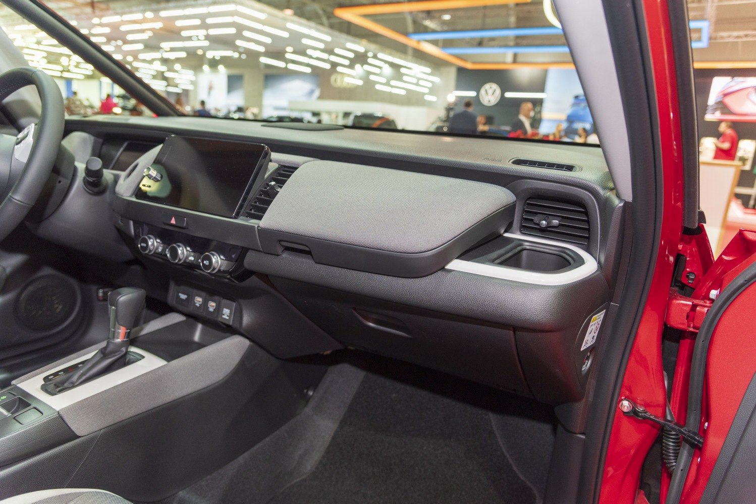 Modern car dashboard and gear shift with integrated infotainment screen