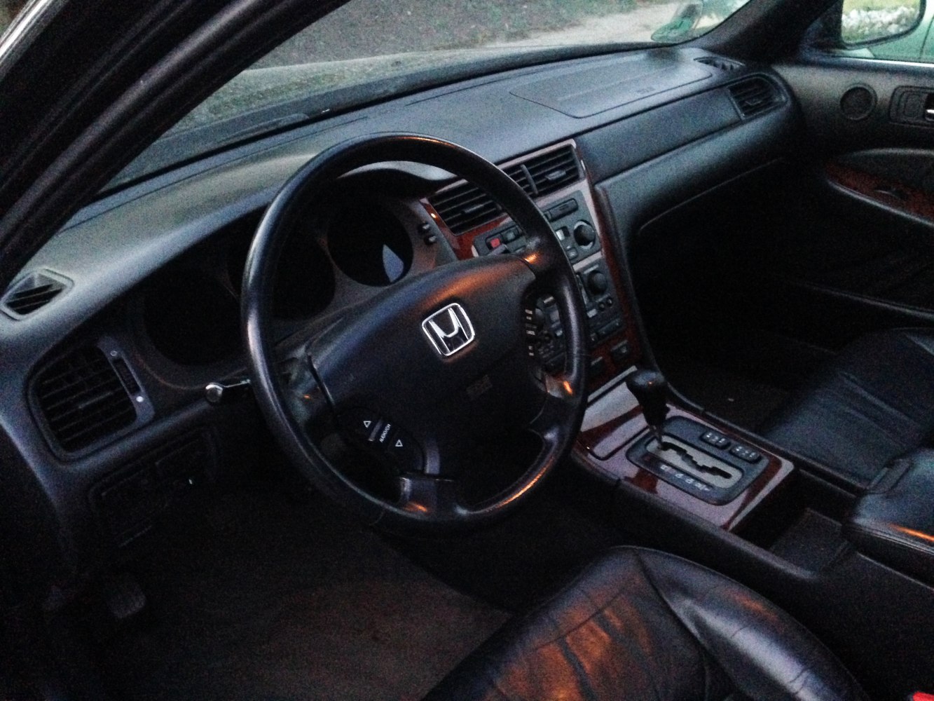 Steering wheel and dashboard with automatic gear shift and leather seats