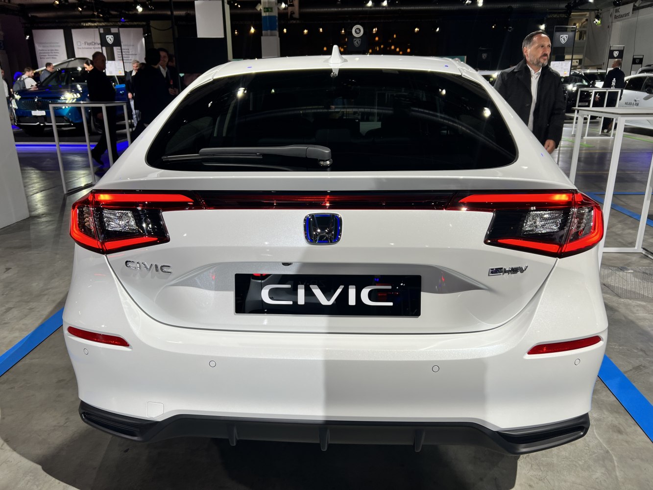 Rear view with LED tail lights and e:HEV hybrid badge