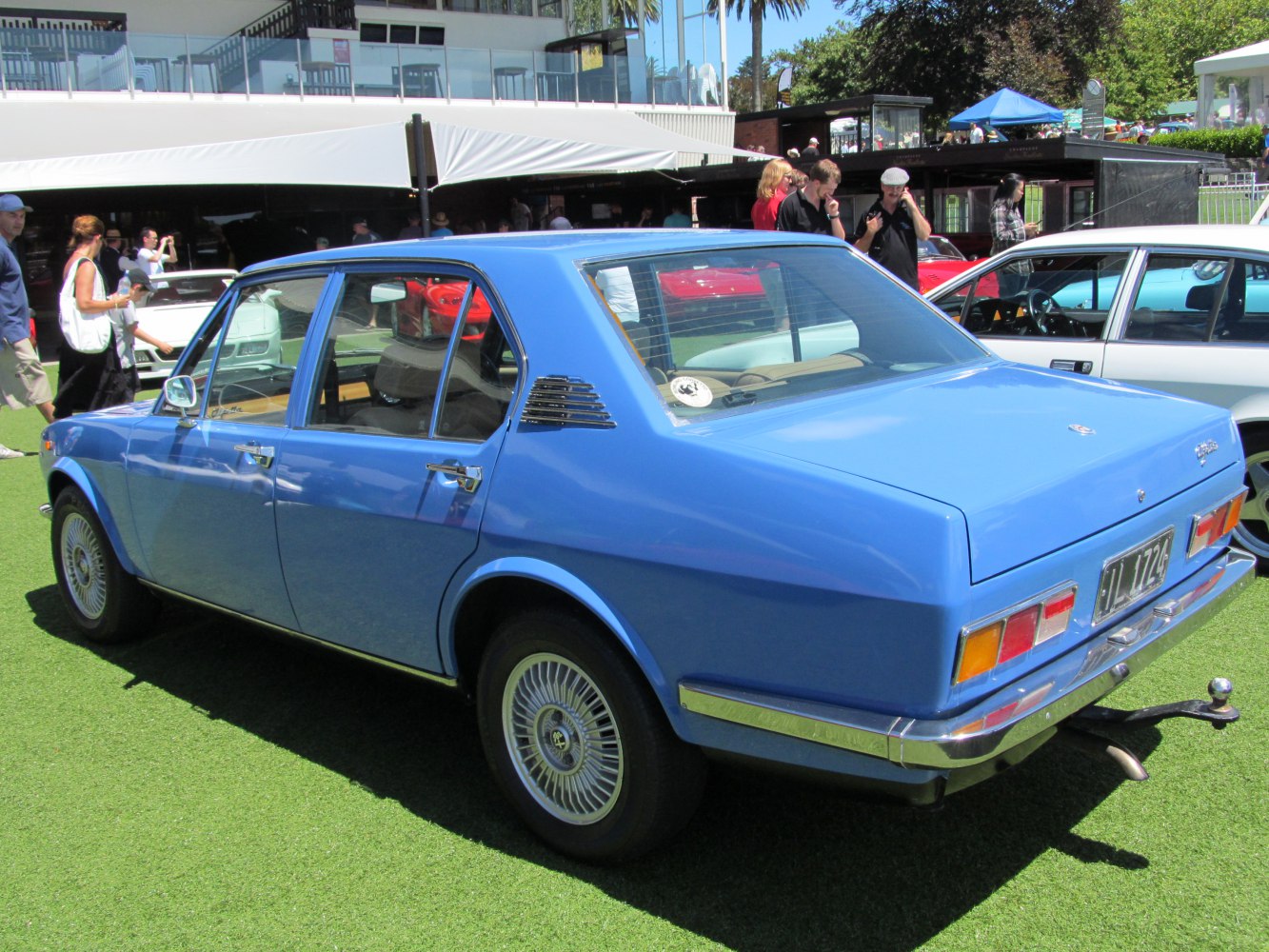 Vintage Alfa Romeo Alfetta 116 sedan rear with distinctive squared design