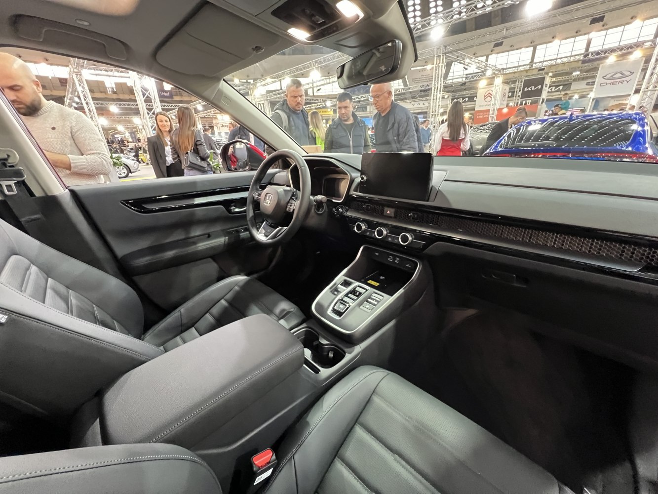 Modern digital dashboard and touchscreen center console in car interior