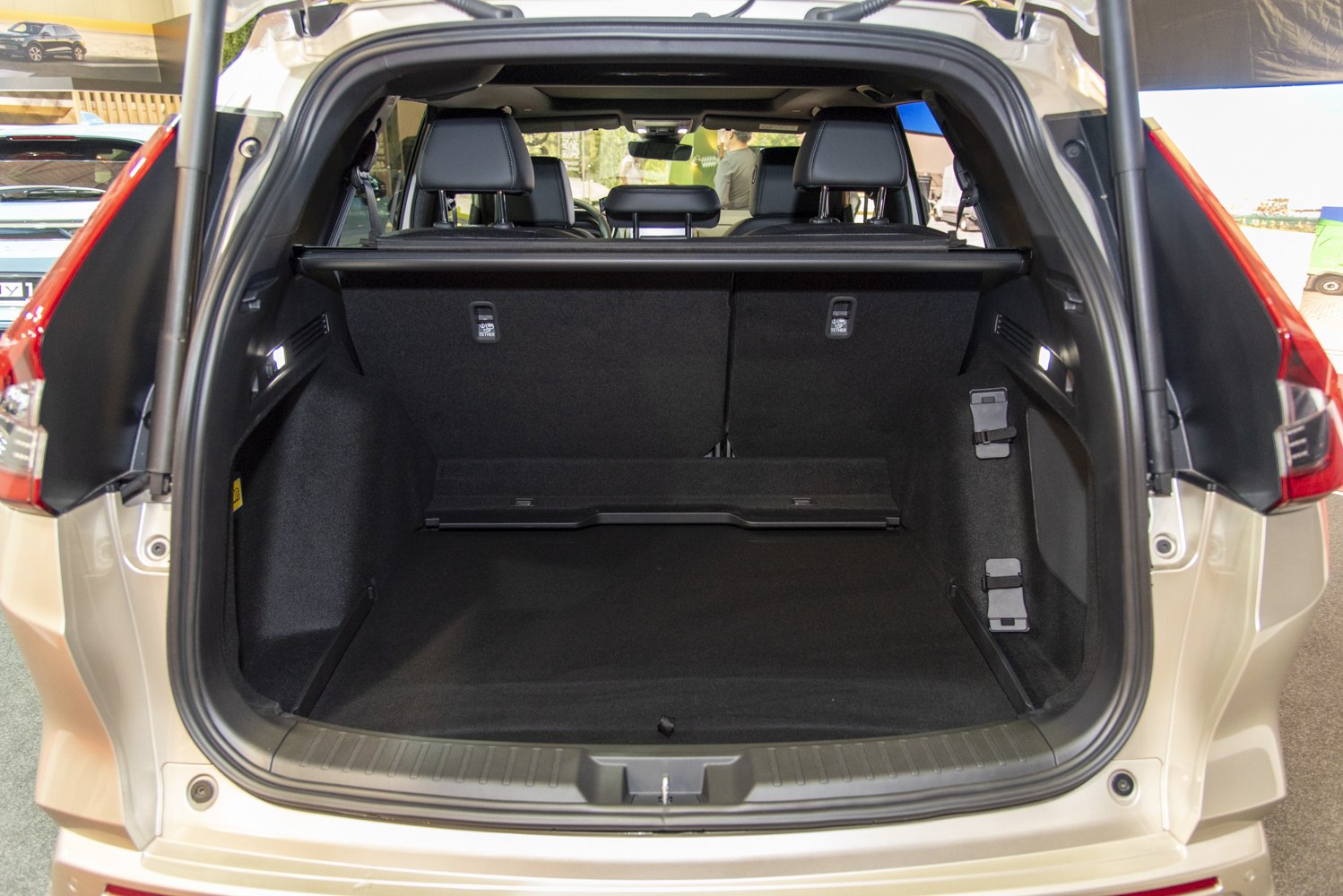 Spacious rear cargo area with foldable seats and practical storage features