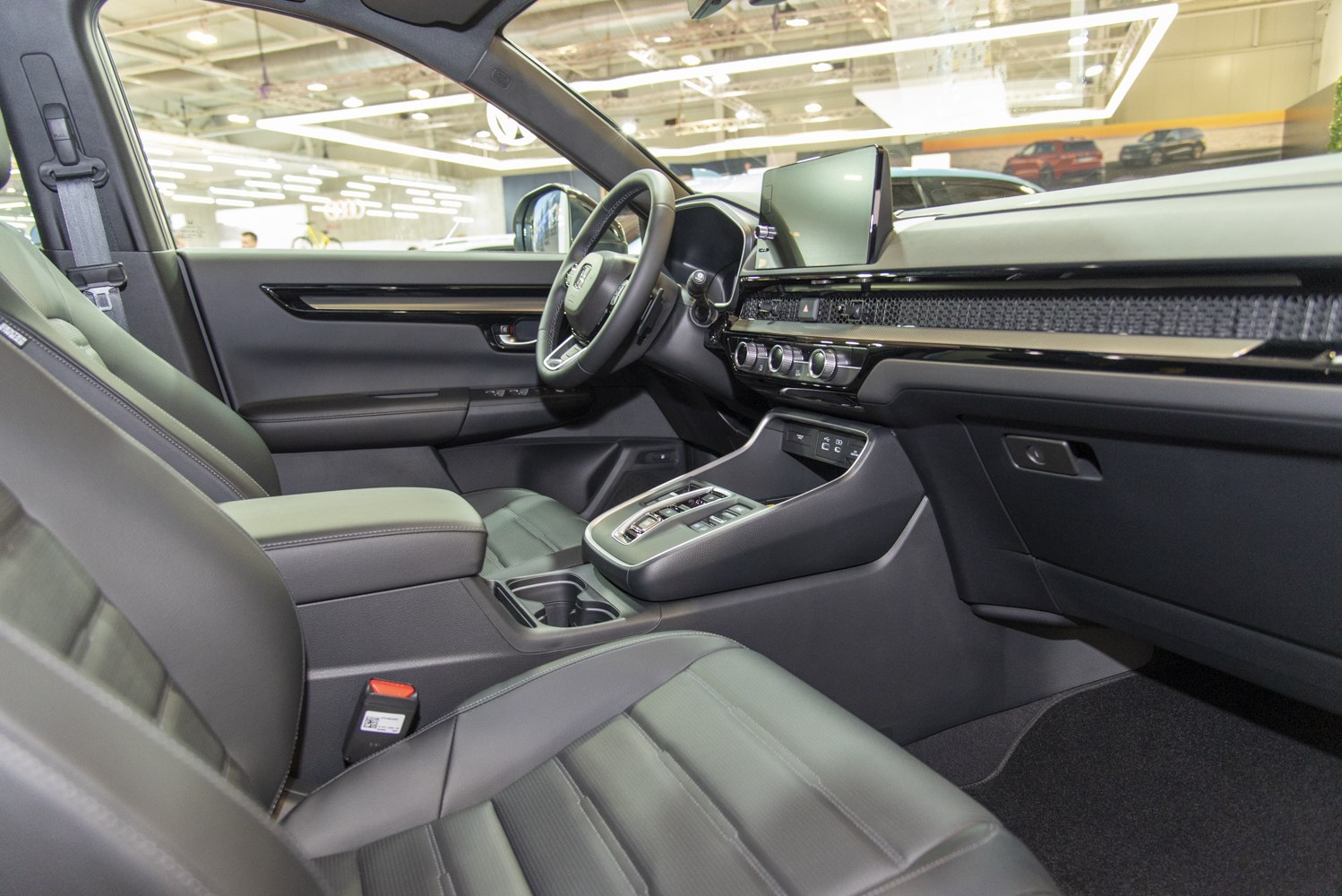 Modern car interior with dashboard and center console controls