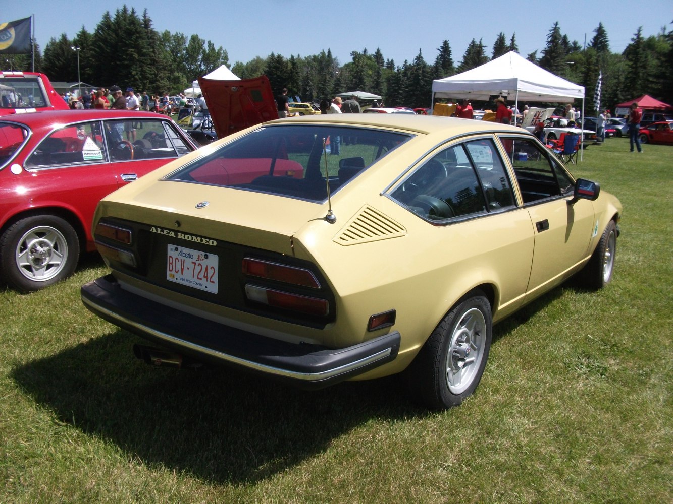 Vintage hatchback rear with side air vents and angular taillights