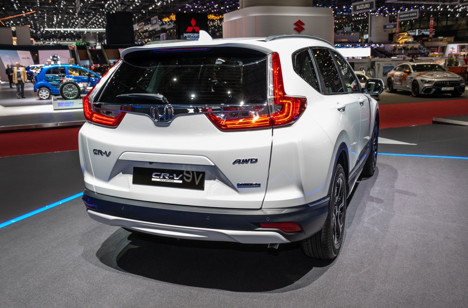 Rear view of an SUV with LED tail lights and AWD badge.