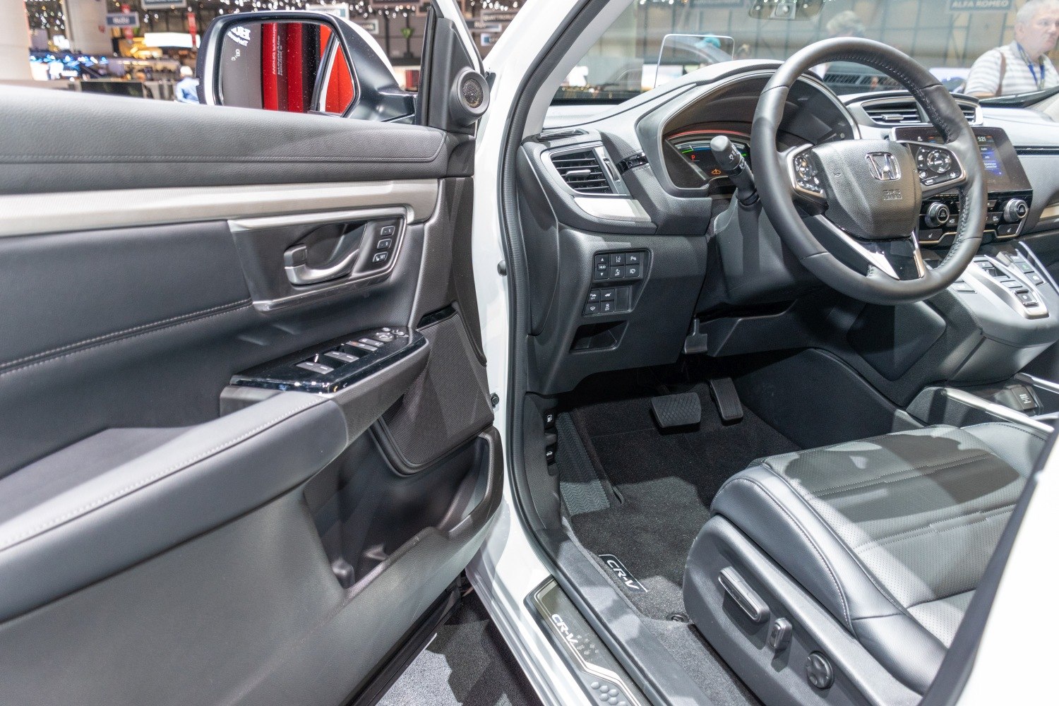 Steering wheel, driver seat, door panel with controls