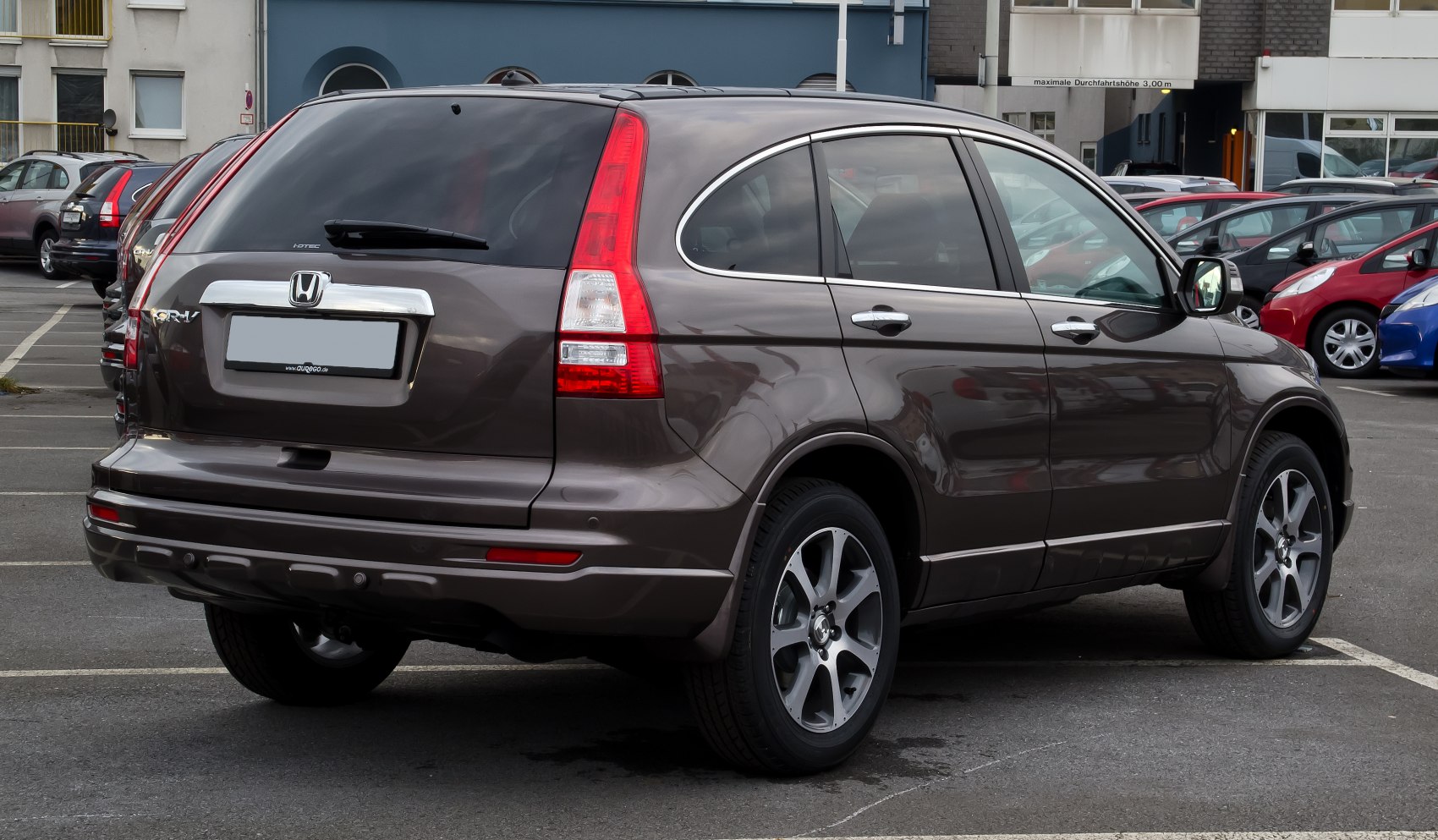 Rear view of SUV with distinct taillights and alloy wheels