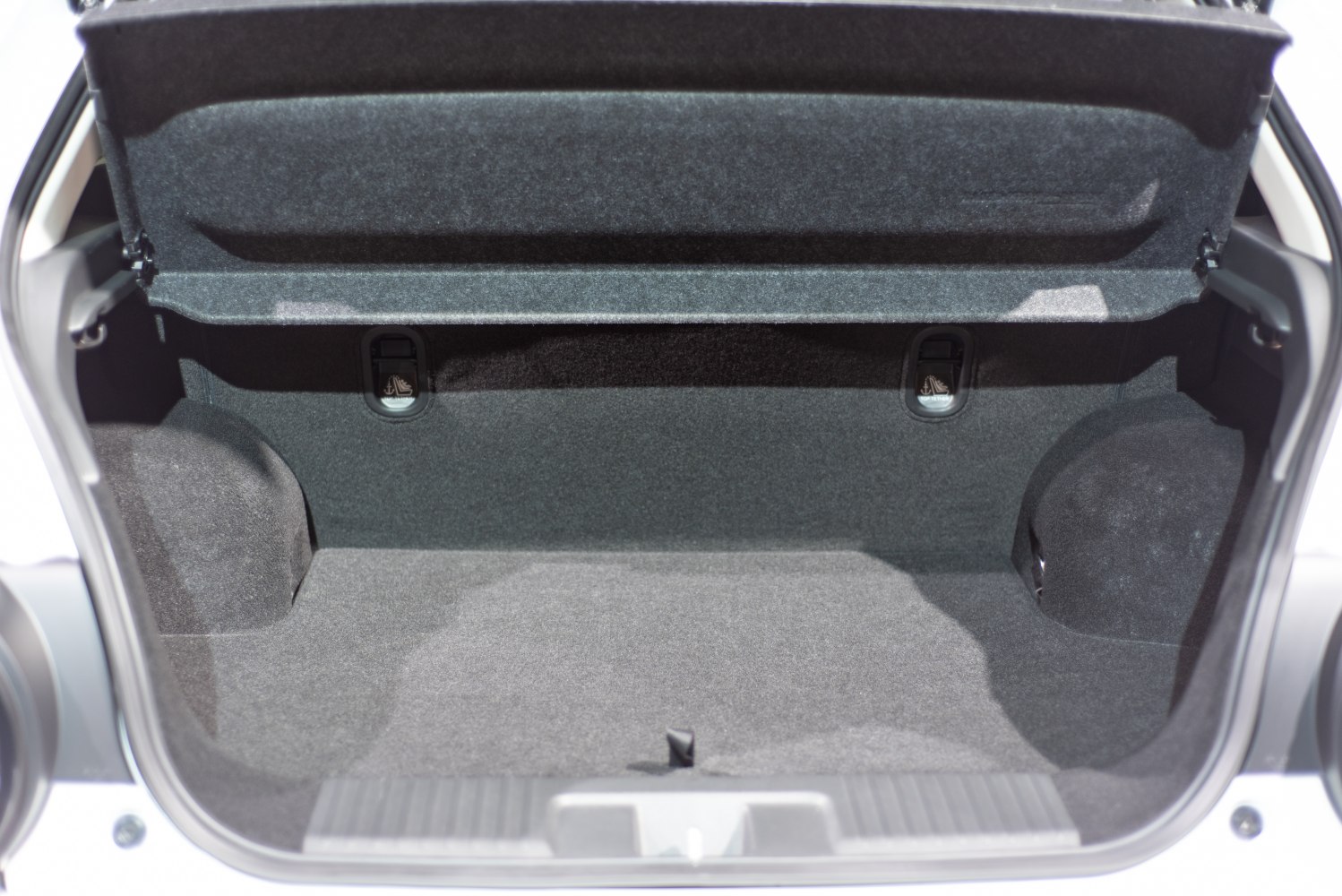 Rear trunk interior with spacious, carpeted cargo area