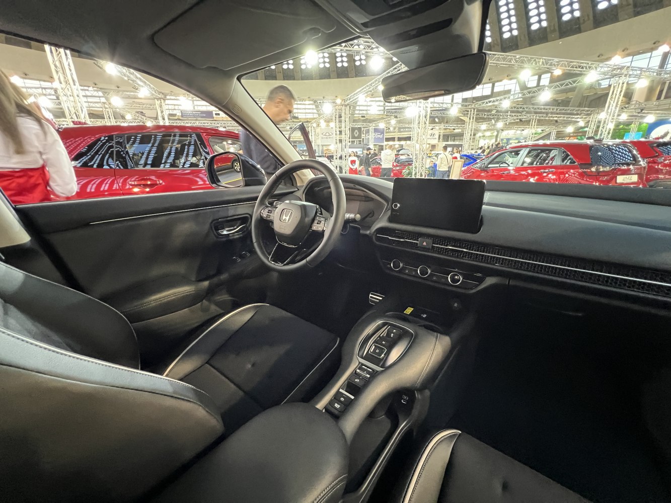 Modern car interior with dashboard and steering wheel