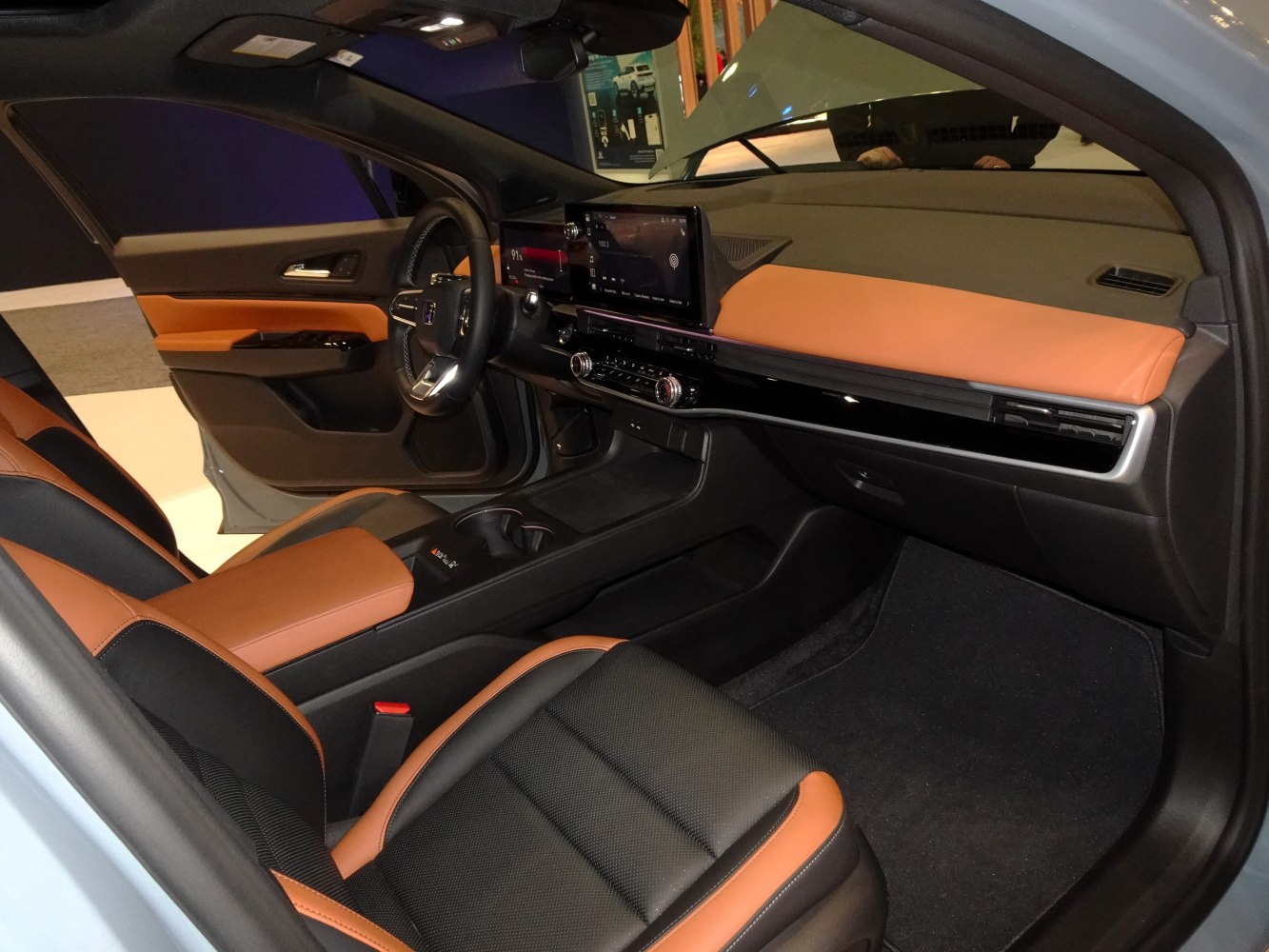 Dual touchscreen digital dashboard and leather seats interior