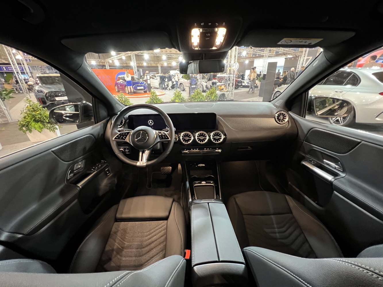 Modern Mercedes-Benz interior with digital dashboard and turbine-style air vents