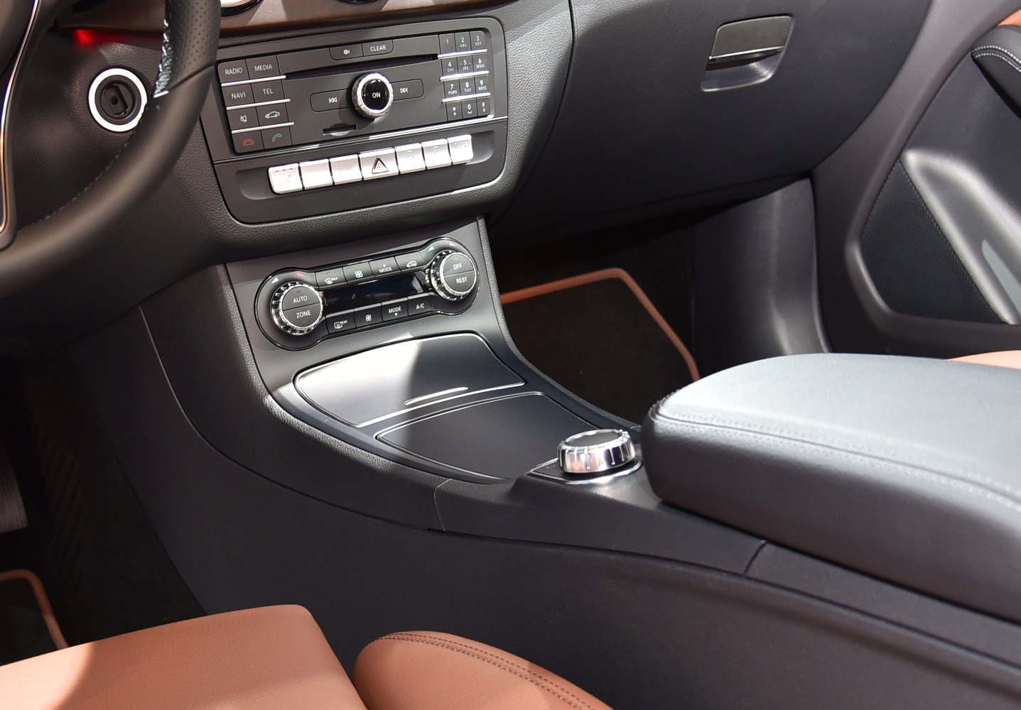Interior center console with media and climate control panel