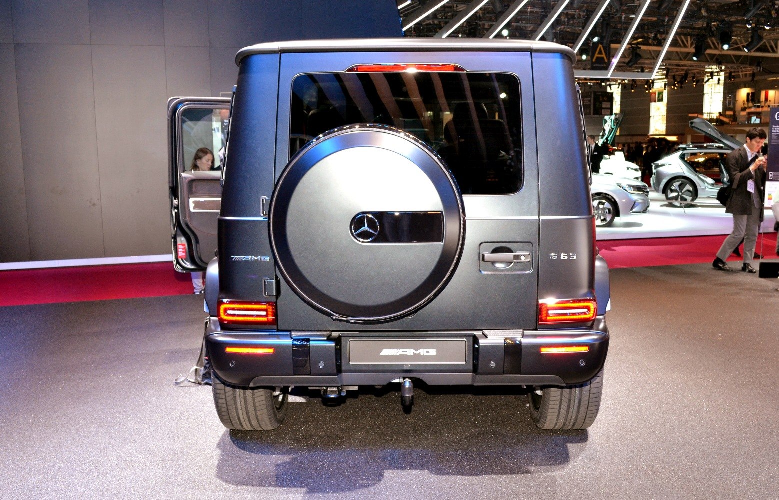 Rear view with spare wheel cover and AMG badges