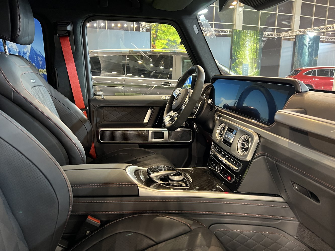 Leather seats and advanced digital dashboard with infotainment system.