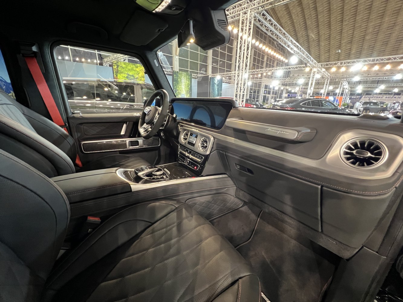 Luxury SUV cabin with quilted leather seats and modern dashboard design