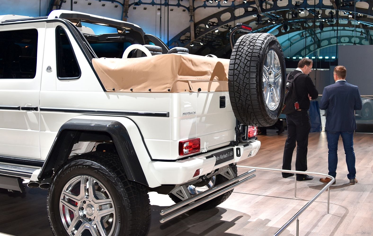 Rear view of convertible SUV with spare tire and premium detailing