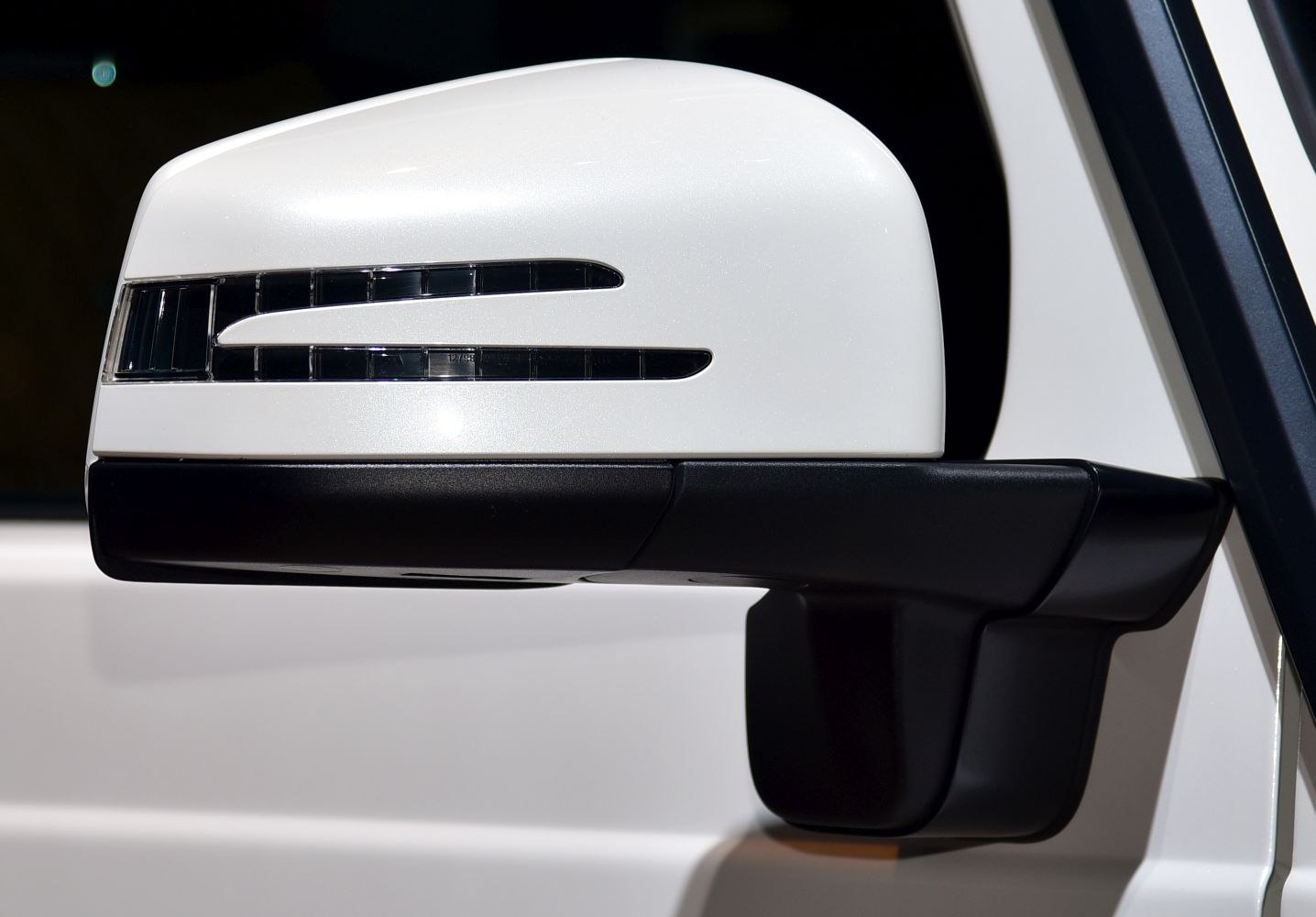 Side mirror with integrated turn signal light and black trim