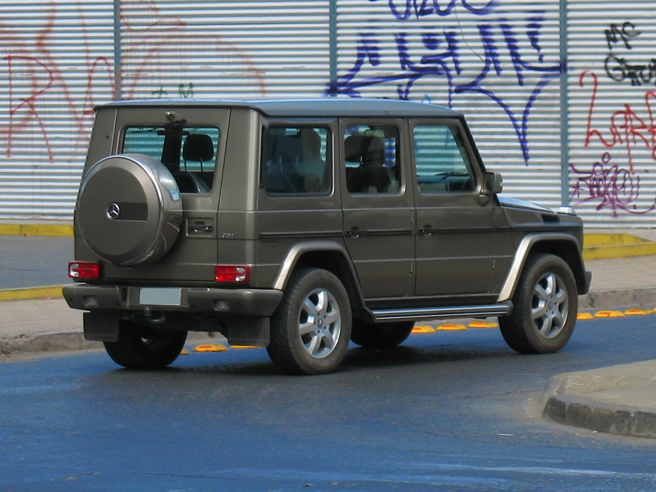 Boxy SUV rear side with spare tire cover and alloy wheels