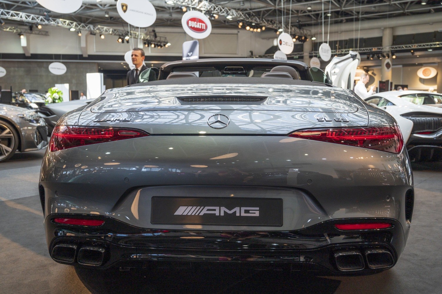Sleek rear of Mercedes-Benz SL R232 with quad AMG exhausts