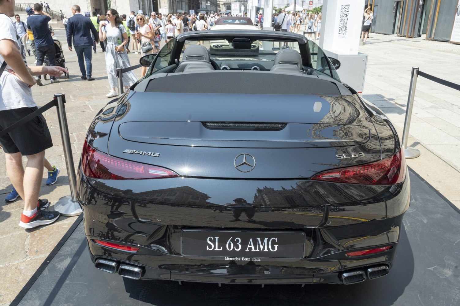 Convertible rear view with AMG quad exhausts and sleek taillights