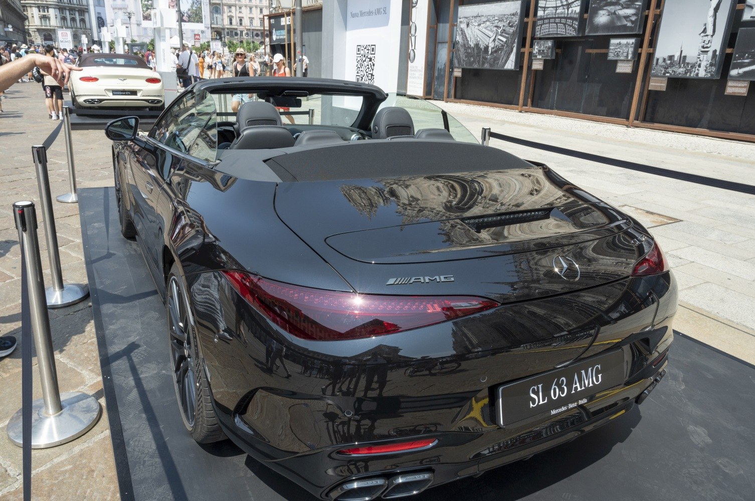 Convertible luxury roadster rear view with AMG badge