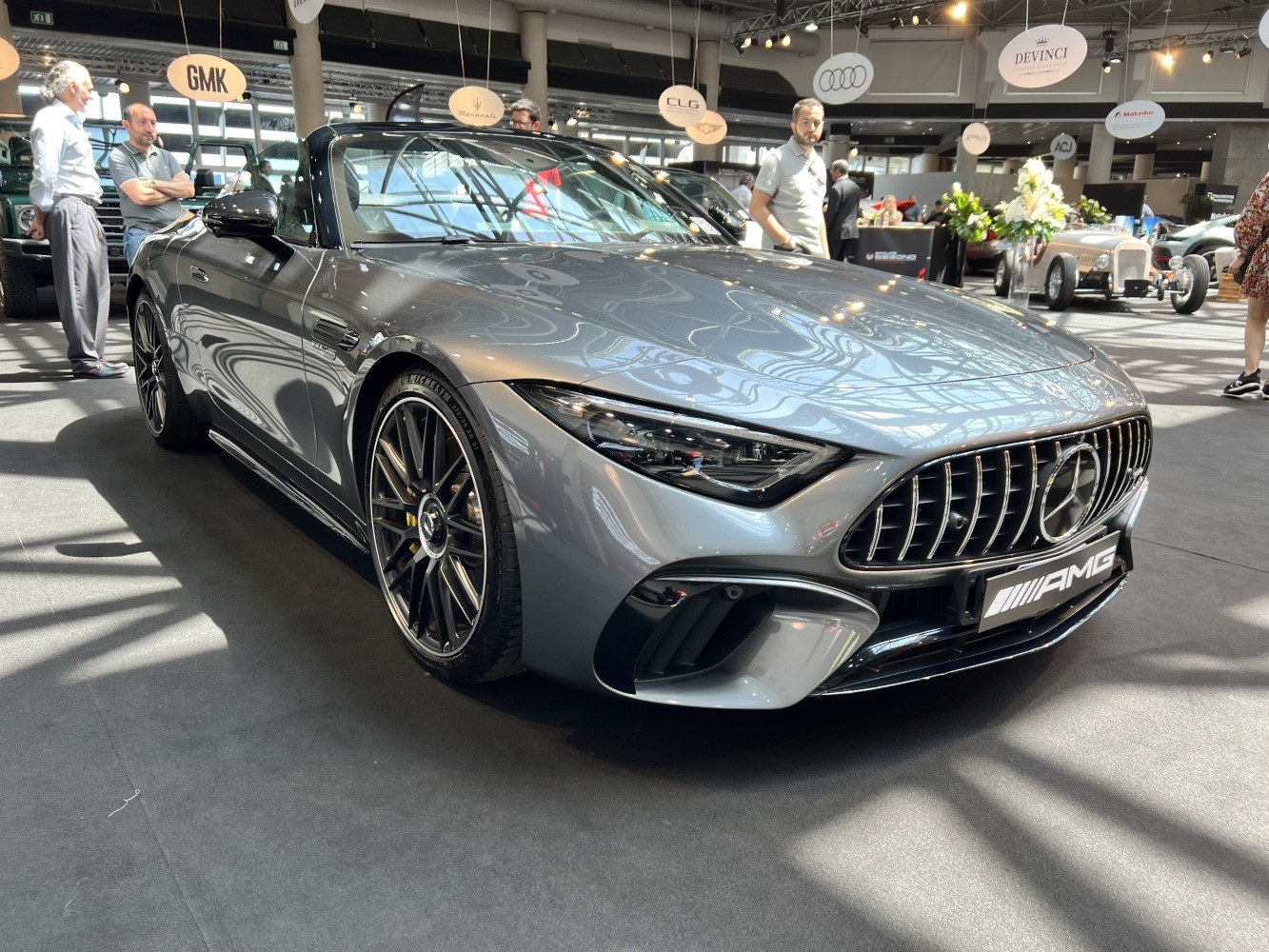Silver convertible with AMG front grille and sporty alloy wheels