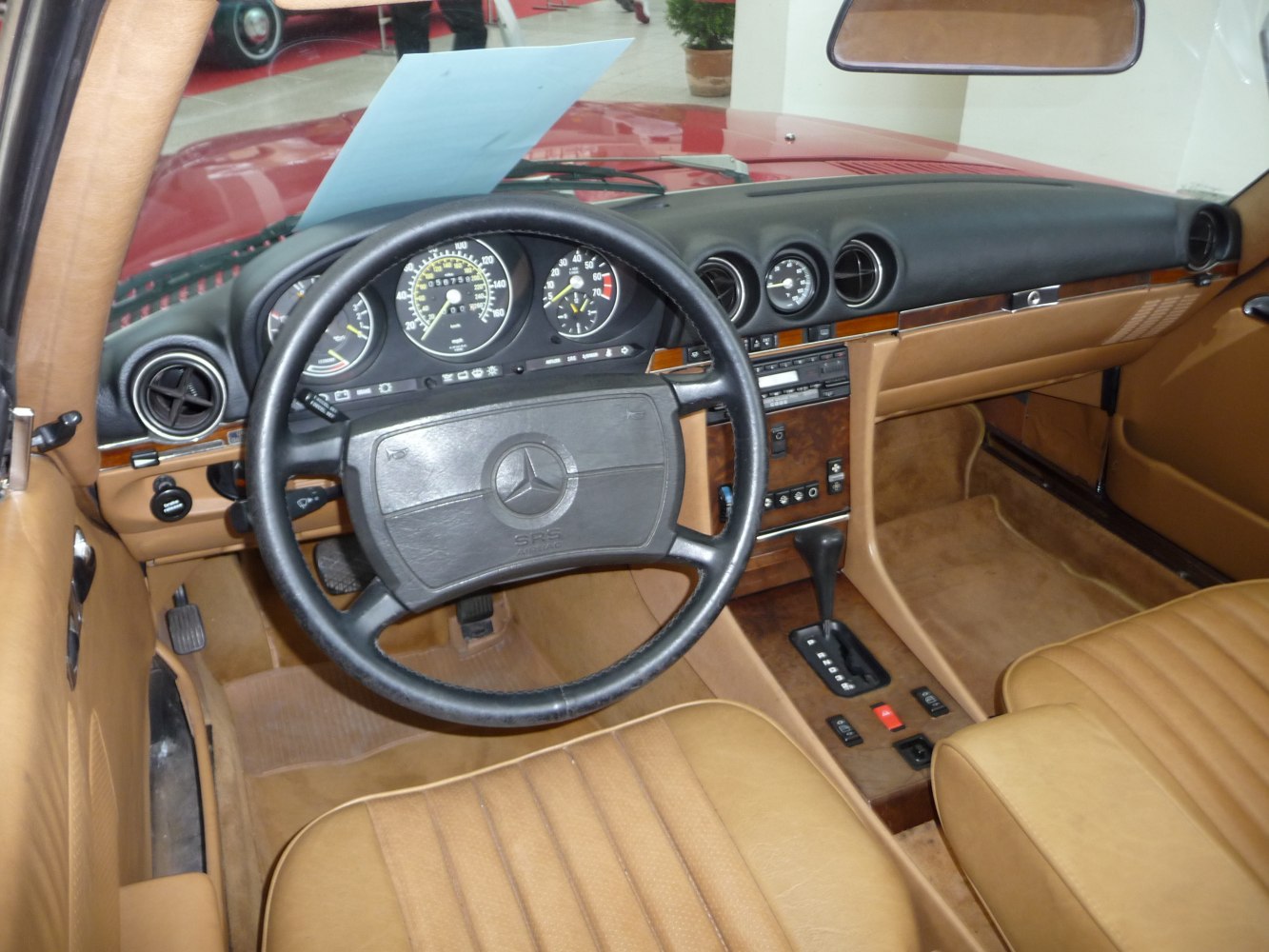 Dashboard and steering wheel of a classic vintage car interior