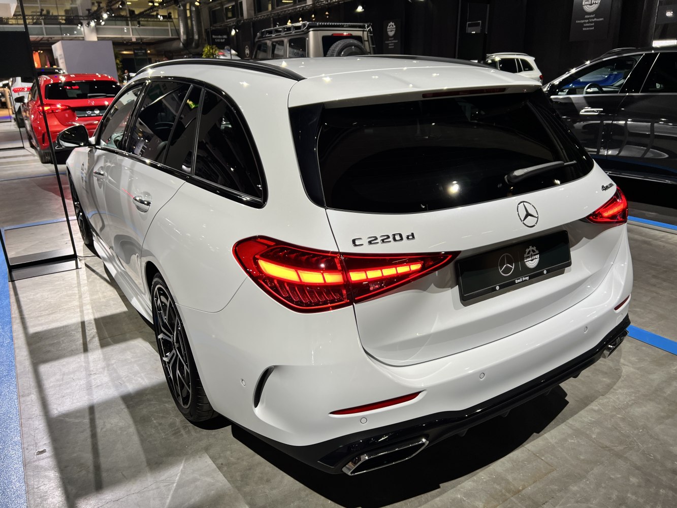 LED tail lights and sleek estate rear design with dual exhaust.