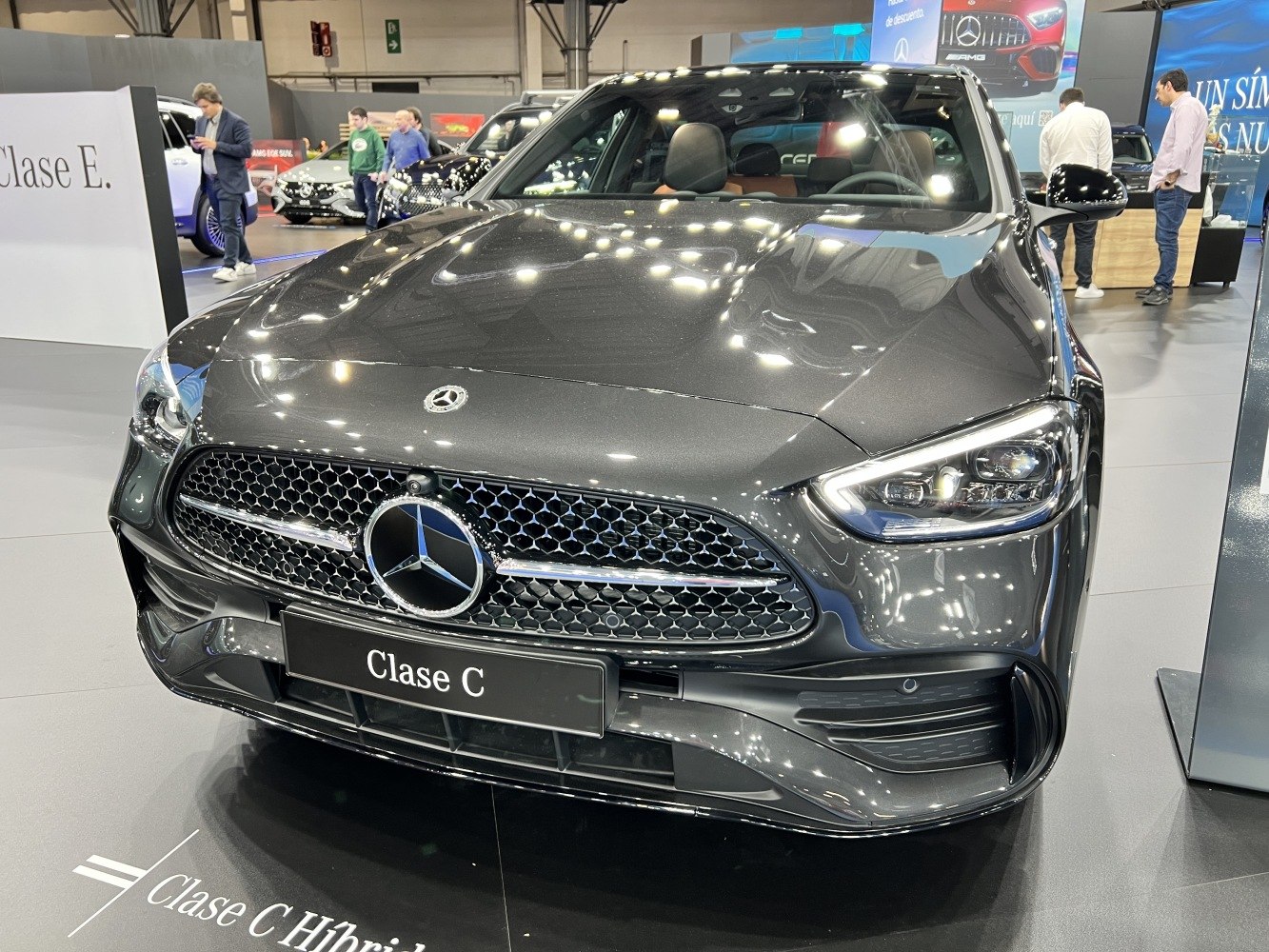 Front grille and LED headlights of a modern luxury sedan