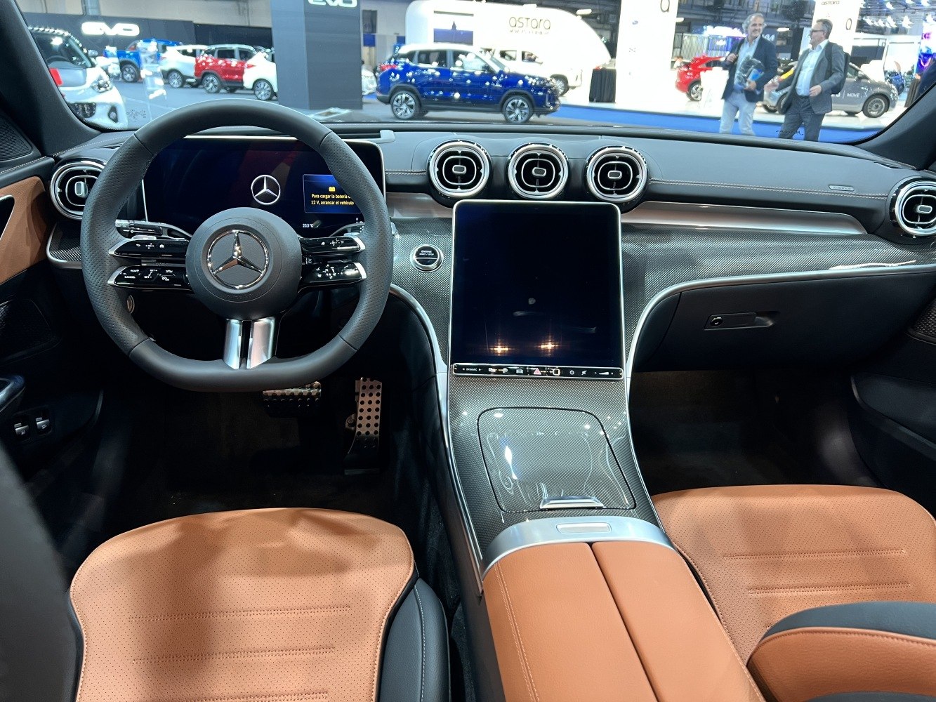Luxury car interior with digital dashboard and touchscreen center display