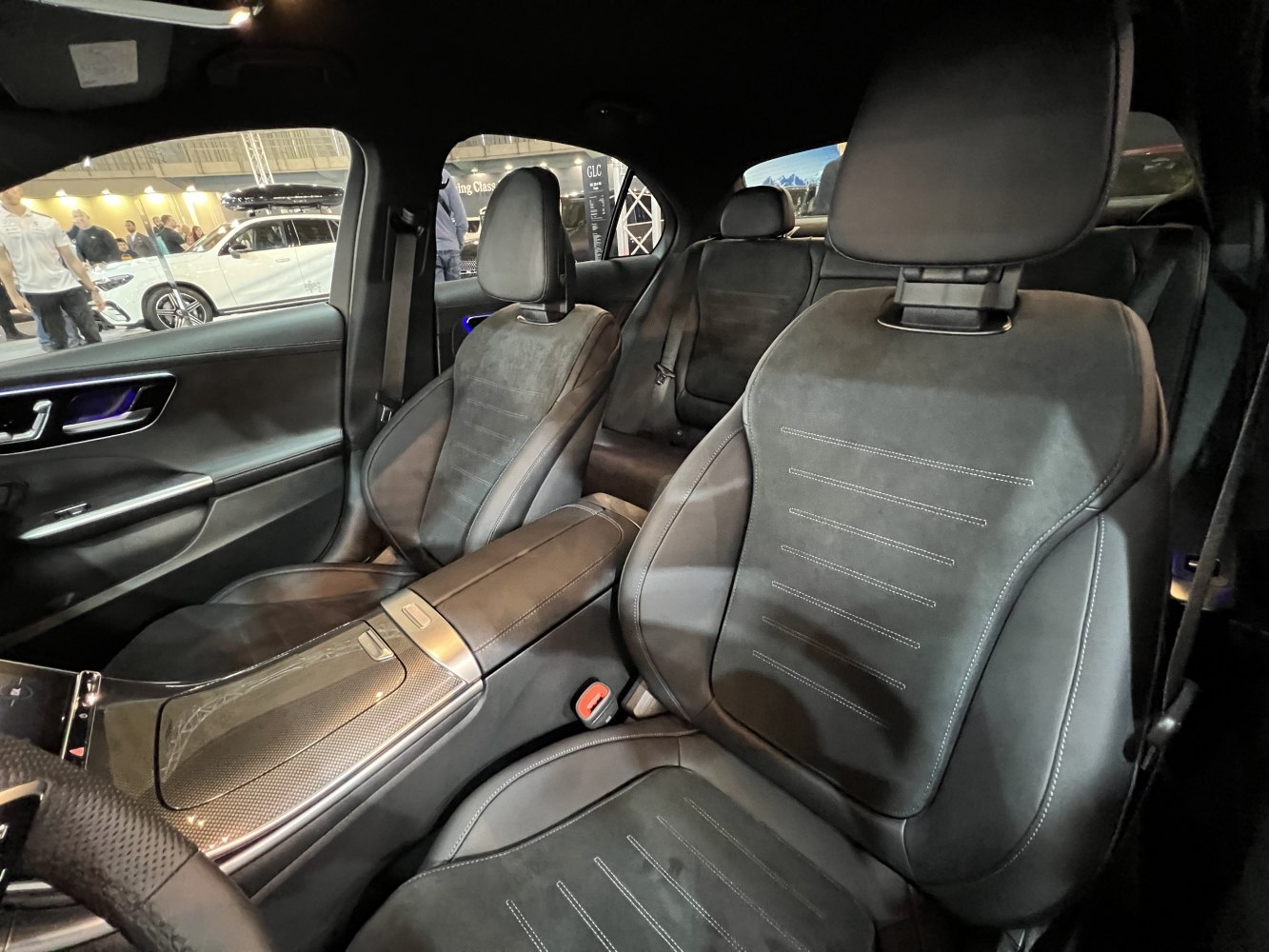 Luxury premium front seats and center console in modern sedan interior