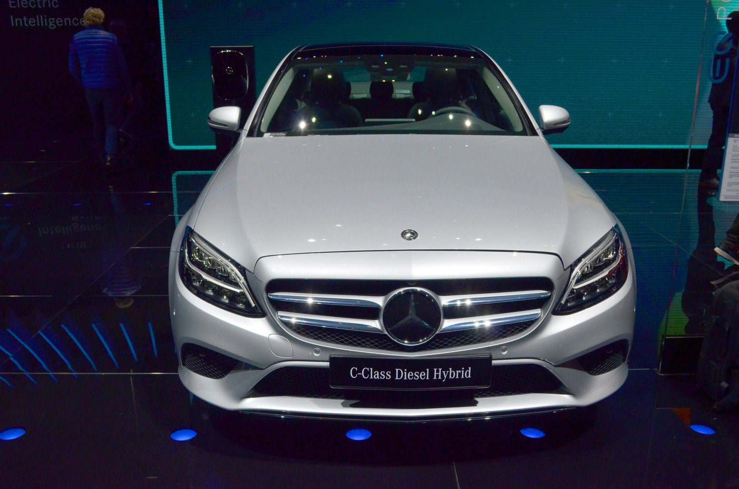 Front grille and LED headlights of a 2018 facelift luxury sedan