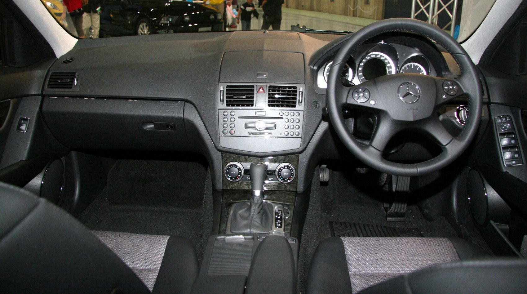 Dashboard and steering wheel with climate control and gear lever