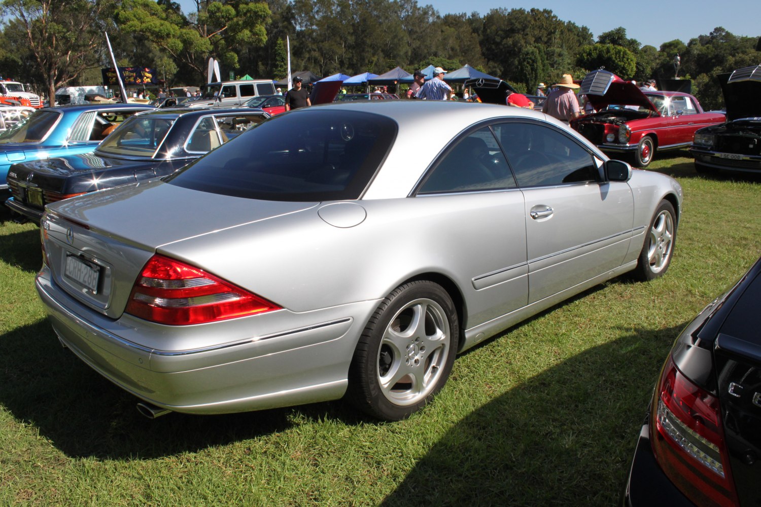 Silver luxury coupe rear view with alloy wheels and distinctive taillights